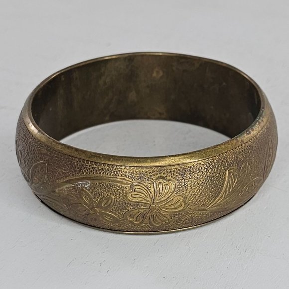 Art Nouveau Brass Bangle Bracelet Flowers Floral - Picture 1 of 8